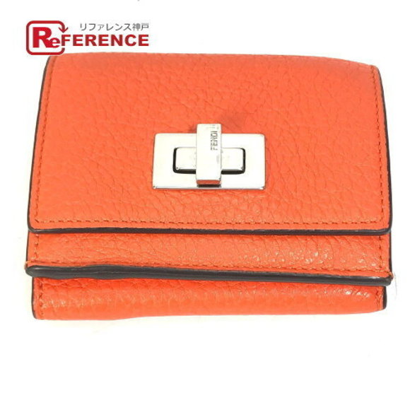 FENDI Peekaboo Trifold Wallet Leather Orange - Picture 1 of 9